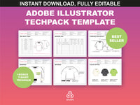 A showcase of the editable T-Shirt Tech Pack Template with a best-seller badge.