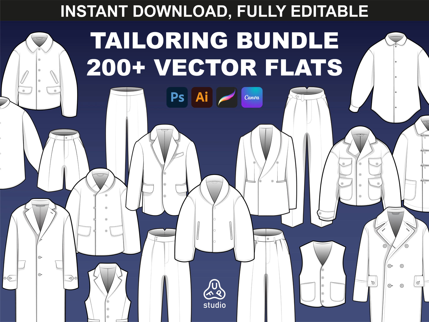 Tailoring Mockups by FUPstudio – 200+ editable fashion flats for formalwear and suiting design
