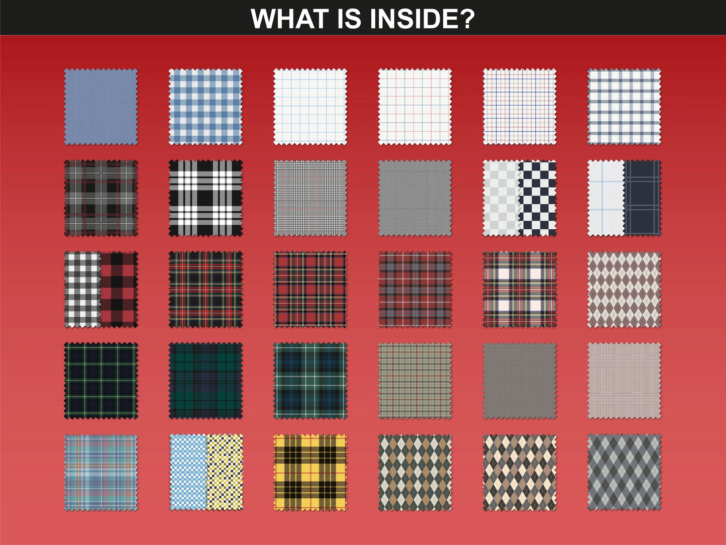 A collection of 30 check and plaid patterns in different colors and styles, included in the FUPstudio Check Pattern Bundle.