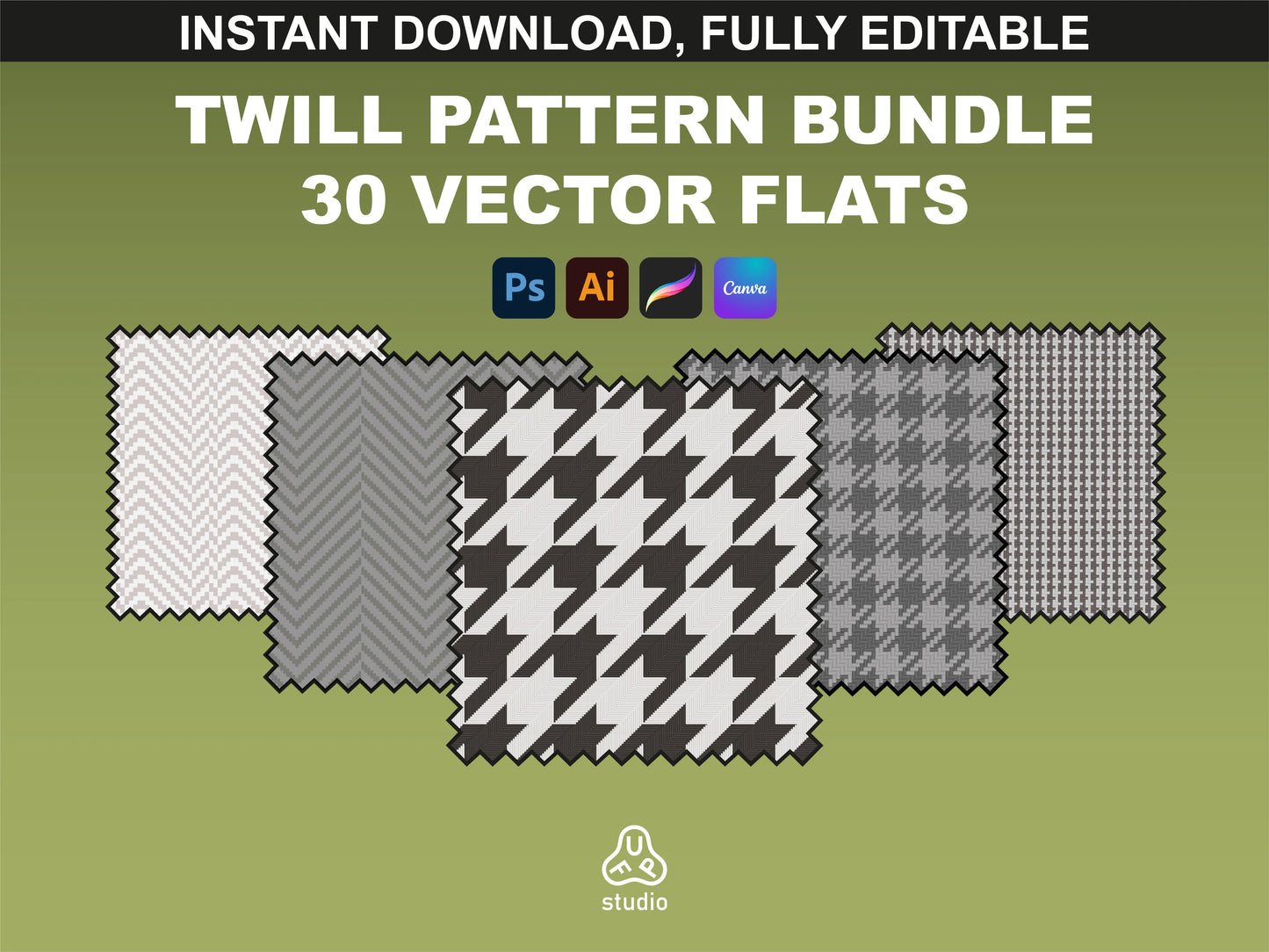 Twill Pattern Bundle by FUPstudio featuring 30 vector textile patterns for fashion design and digital mockups.