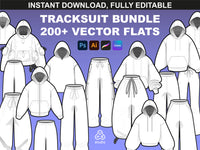 FUPstudio Tracksuit Mockups Bundle preview with hoodie and pants vector mockups for fashion tech pack creation