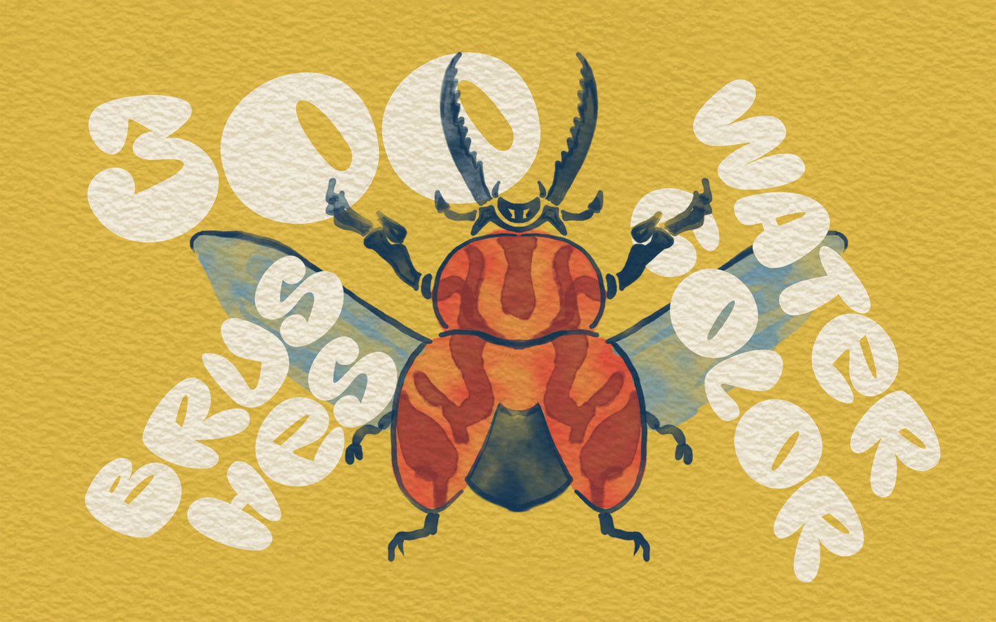 FUPstudio Procreate Watercolor Brushes cover with 300 wet media brushes showcased on a beetle illustration