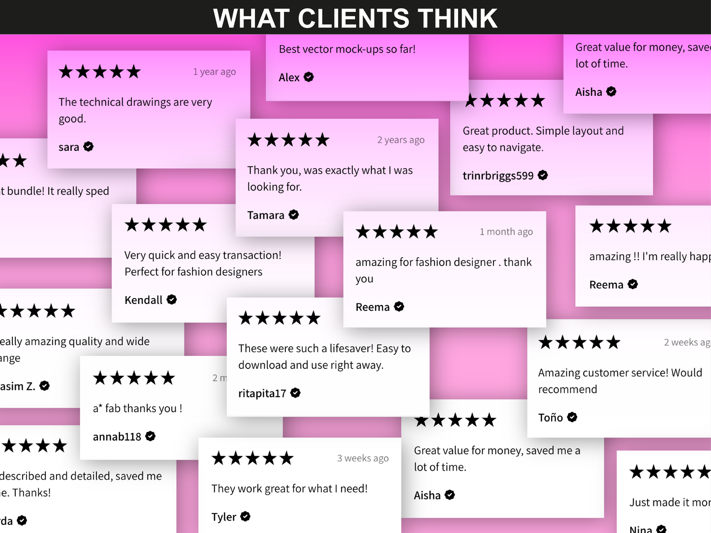 Customer reviews showcasing the quality and usability of the Women's Poses Bundle by FUPstudio.