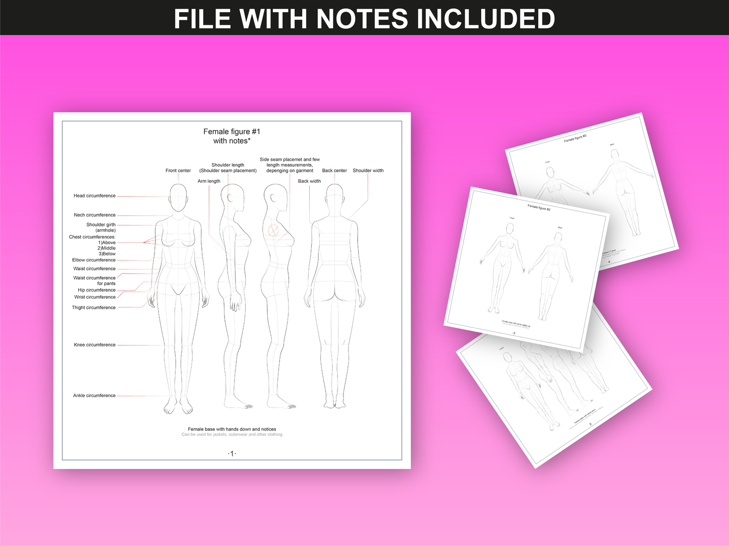 Technical notes and measurement guides in the Women’s Poses vector bundle by FUPstudio for accurate fashion sketching.