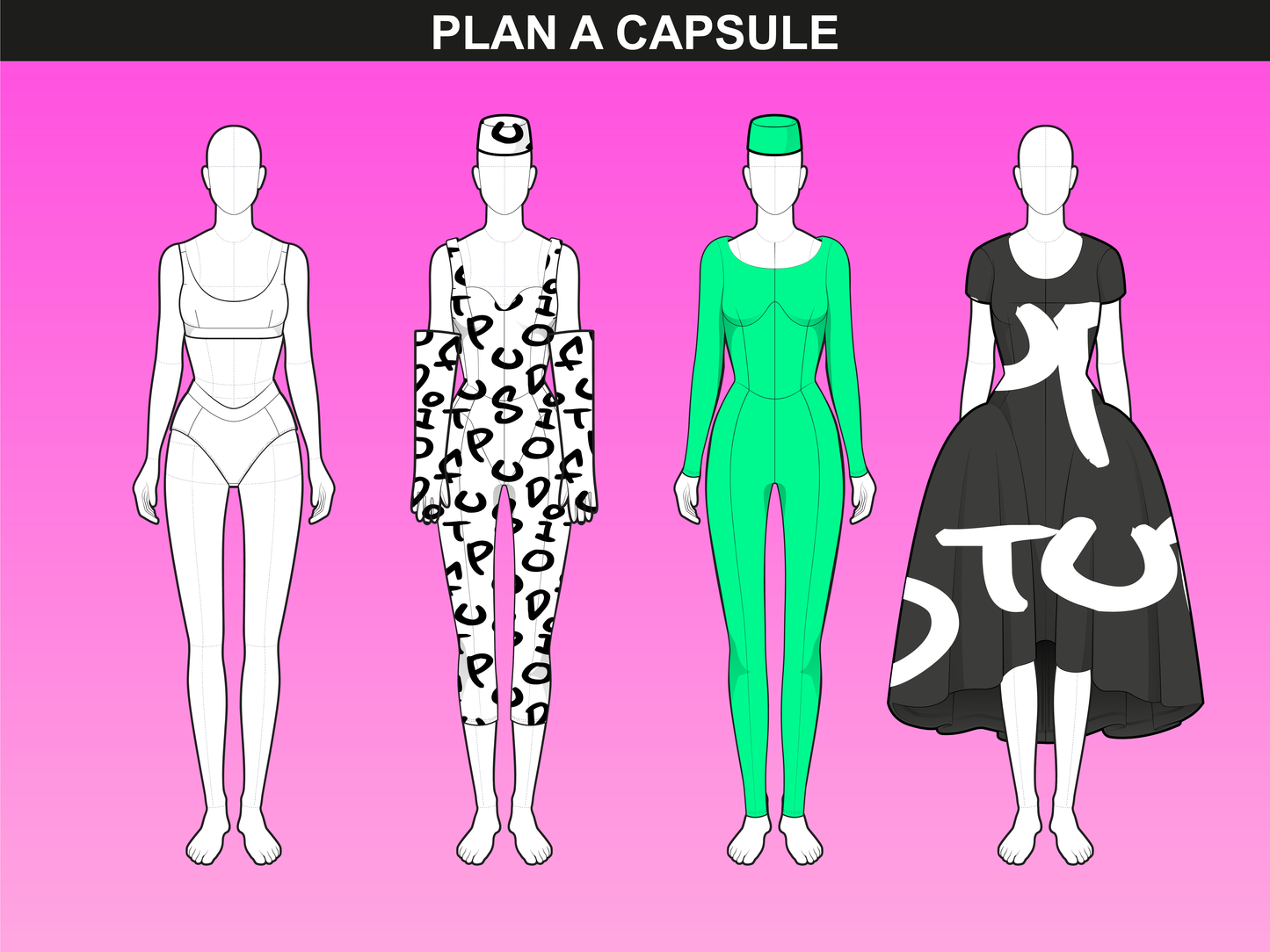 Female fashion figure templates from the Women’s Poses bundle by FUPstudio, ideal for capsule collections.