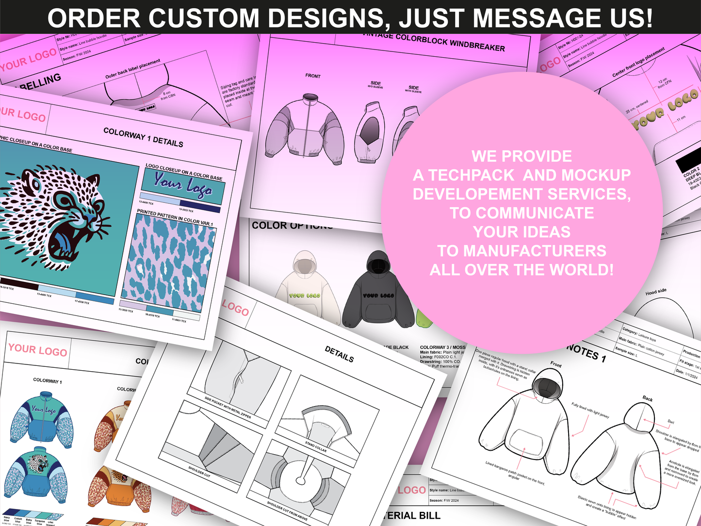 Tech pack and mockup development services offered by FUPstudio for fashion designers and brands.