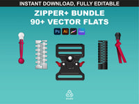 fupstudio Zipper+ Bundle preview image of 90+ vector mockups of zippers, buckles, pullers, and more for fashion design.