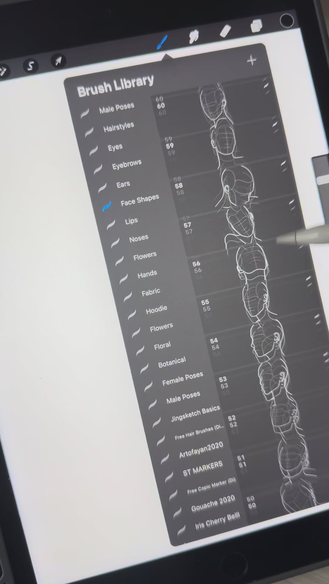 FUPstudio video showing portrait drawing in Procreate, refining facial features and line art with Procreate brushes for portrait illustration and digital sketching.