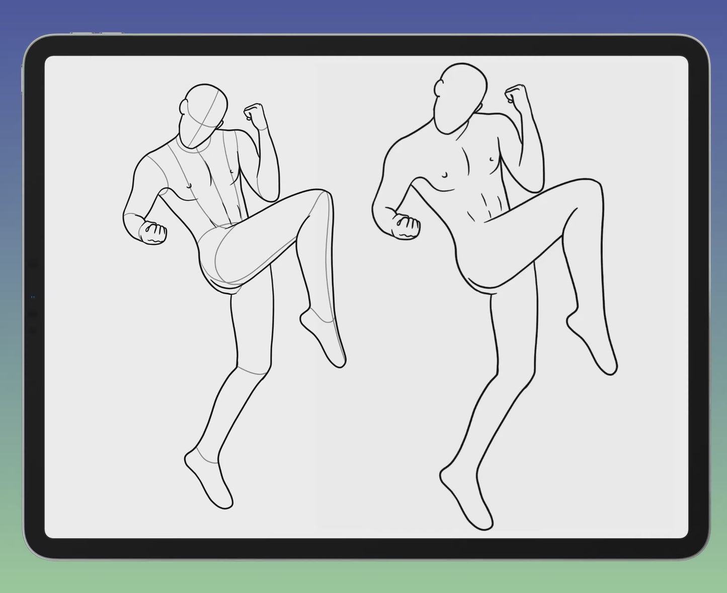 Video demo of FUPstudio Male Dynamic Poses Procreate brush set showing artistic male action stamps in use