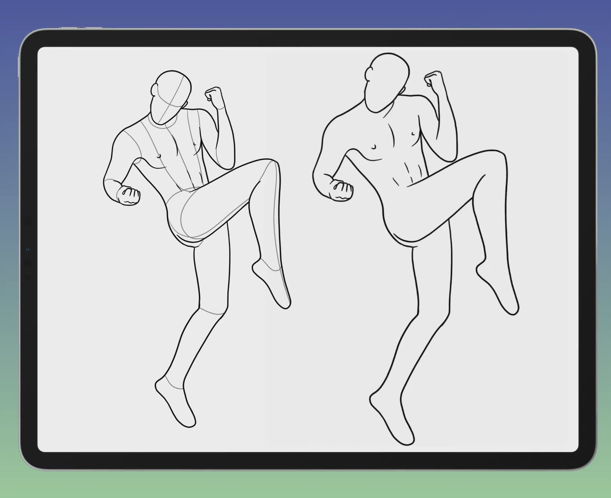 Video demo of FUPstudio Male Dynamic Poses Procreate brush set showing artistic male action stamps in use