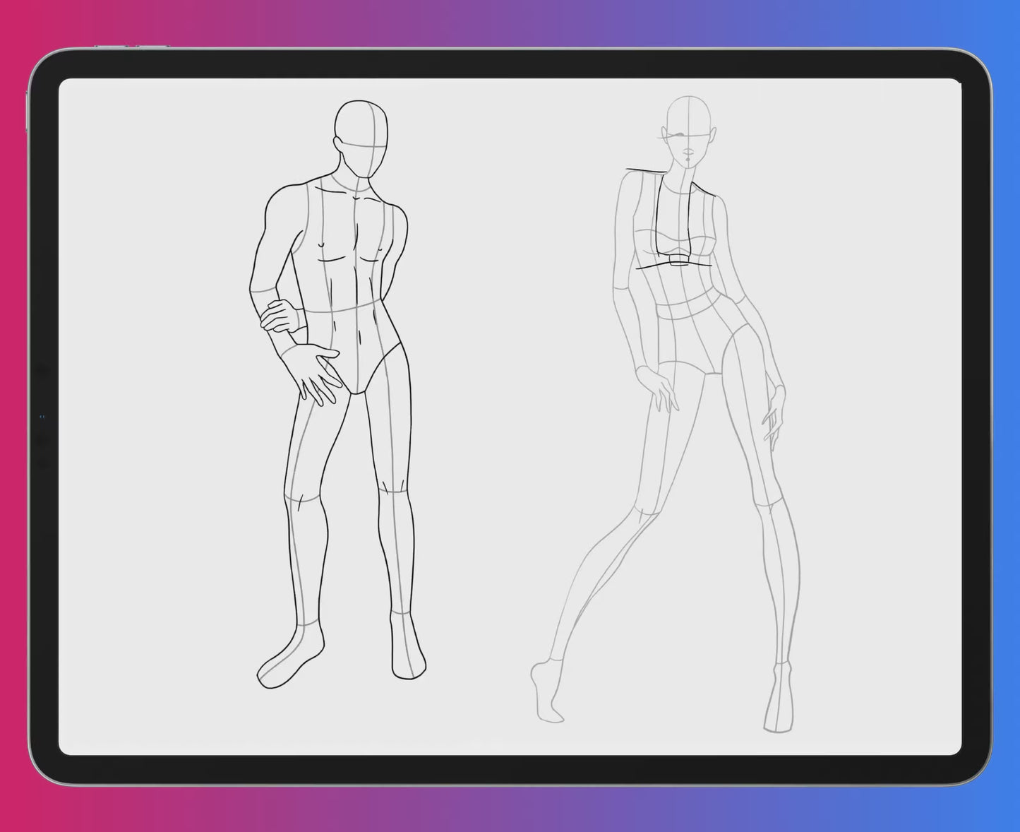 FUPstudio Body Poses Procreate Stamps – 300 hand-drawn figure templates in action for character, fashion, and concept art.