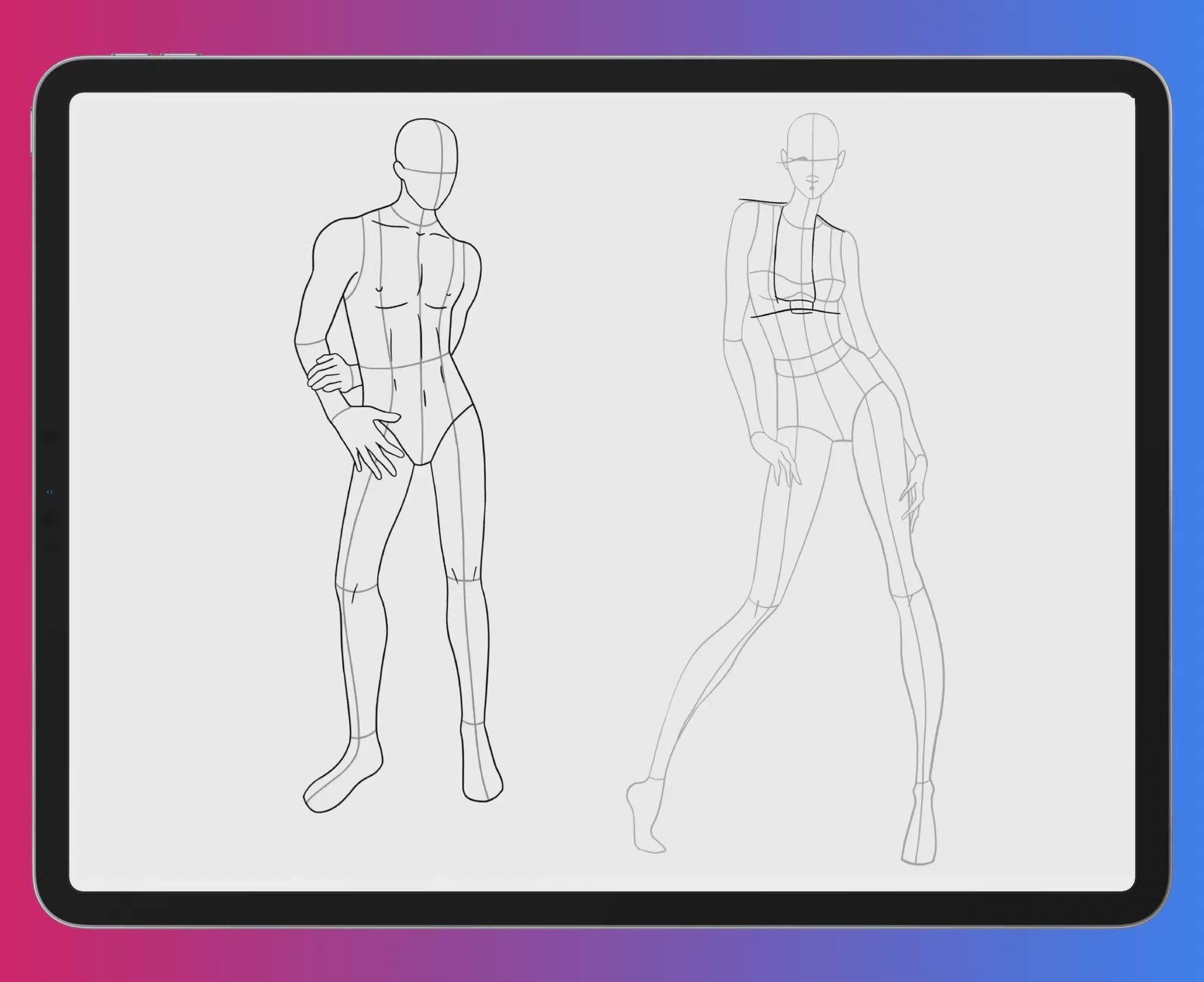 FUPstudio Body Poses Procreate Stamps – 300 hand-drawn figure templates in action for character, fashion, and concept art.