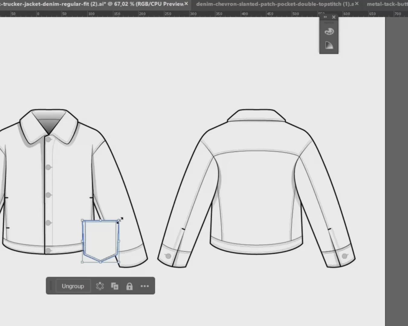 FUPstudio video showing how to edit Denim Jacket Mockups in Adobe Illustrator and customize colors