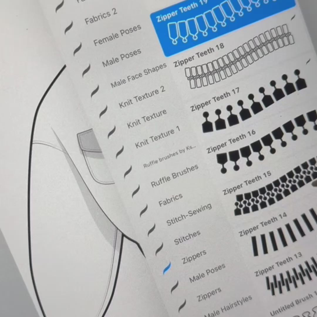 Preview of FUPstudio Zipper Brushes for Procreate in action, perfect for clothing mockups and tech packs