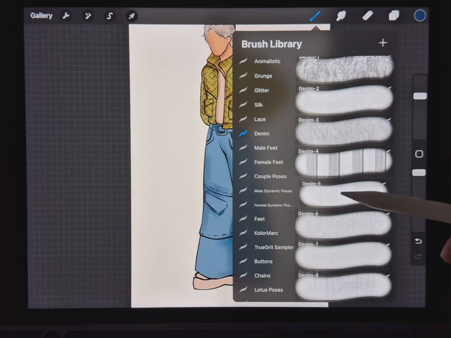 fupstudio brush preview showing denim textures from the bundle
