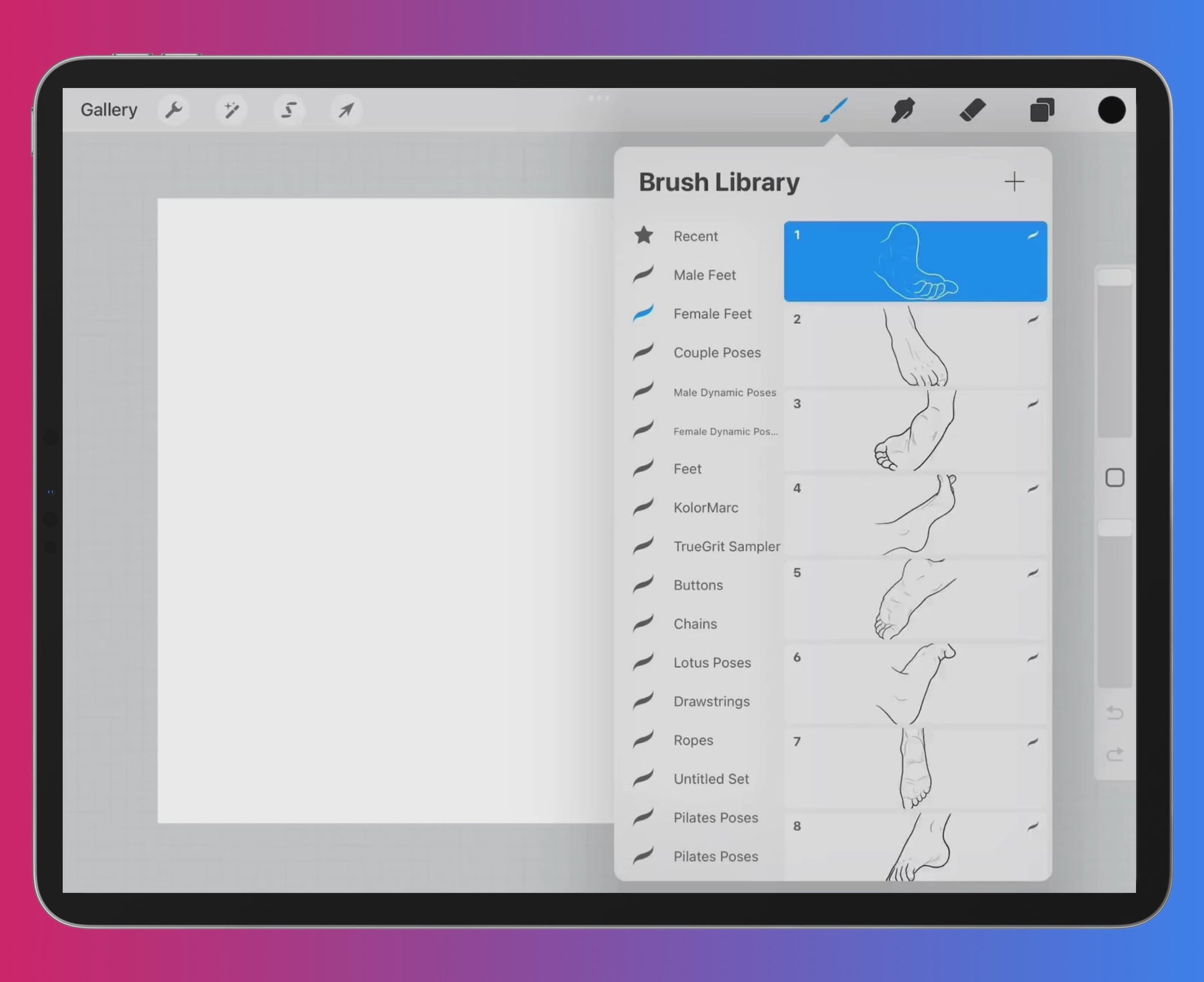 Time-lapse showing how to use FUPstudio feet poses Procreate stamps in your digital sketches