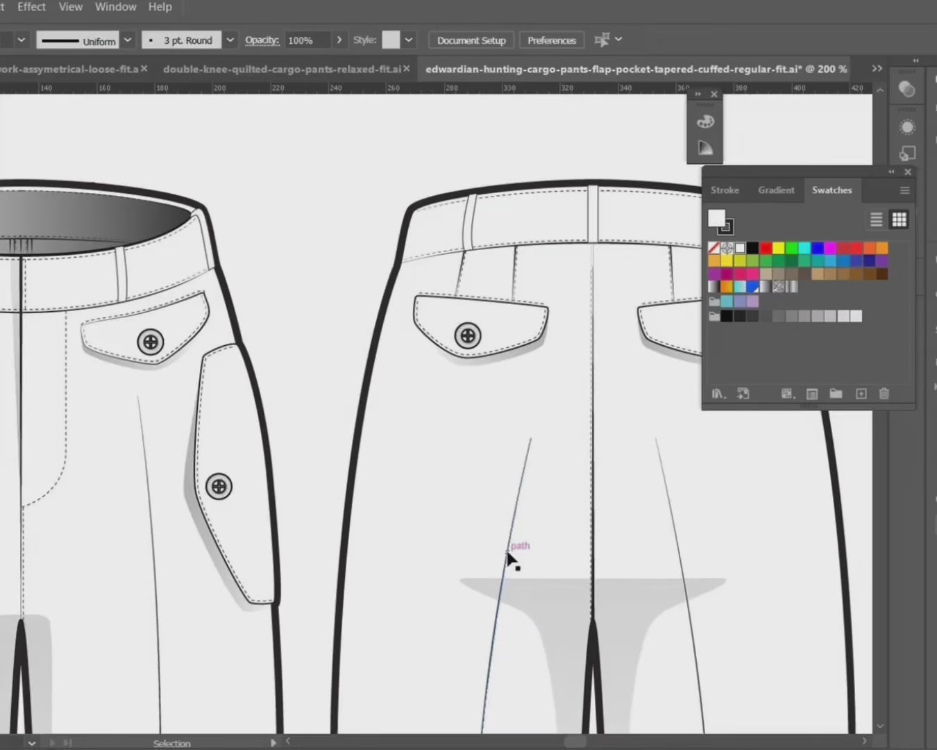 fupstudio Cargo Pants Mockups video showing customization process in Adobe Illustrator interface