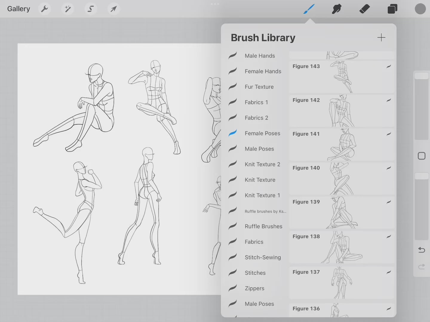 fupstudio Poses Bundle video preview showing all 1400 Procreate drawing stamps in action