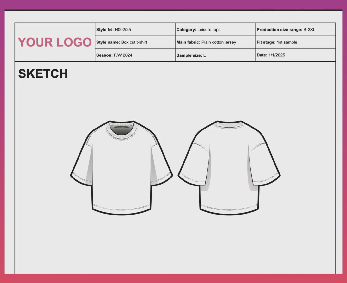 A dynamic walkthrough of the FUPstudio T-Shirt Tech Pack Template, showcasing its features and customization options.