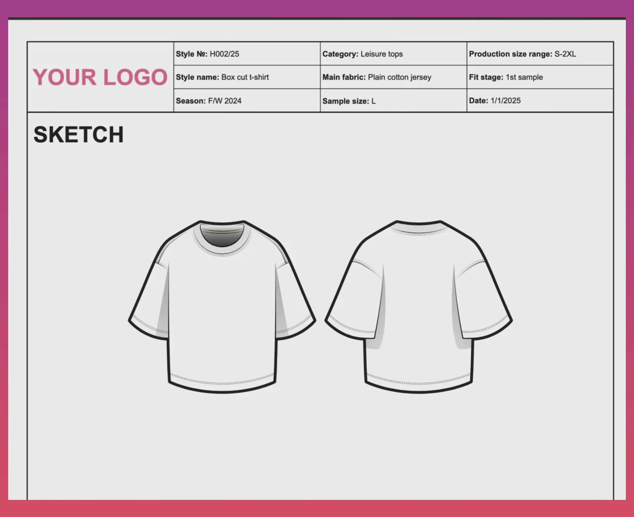 A dynamic walkthrough of the FUPstudio T-Shirt Tech Pack Template, showcasing its features and customization options.