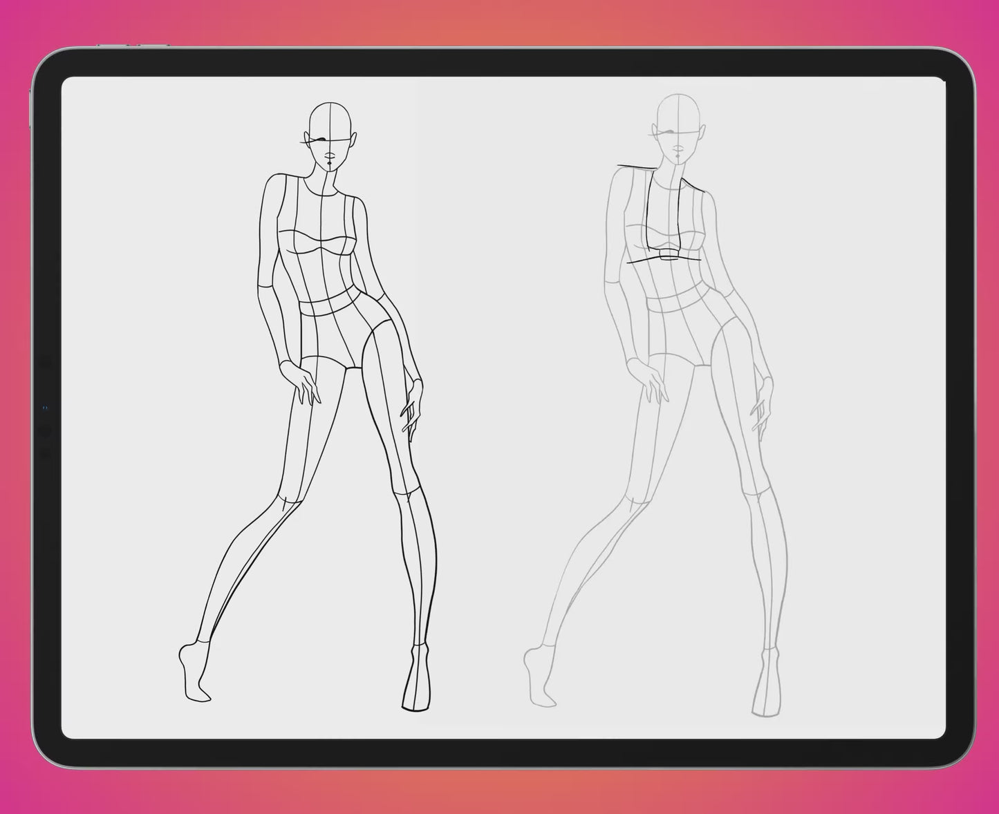 FUPstudio Female Poses Procreate Stamps – 150 hand-drawn figure templates in action for digital illustration and concept art.