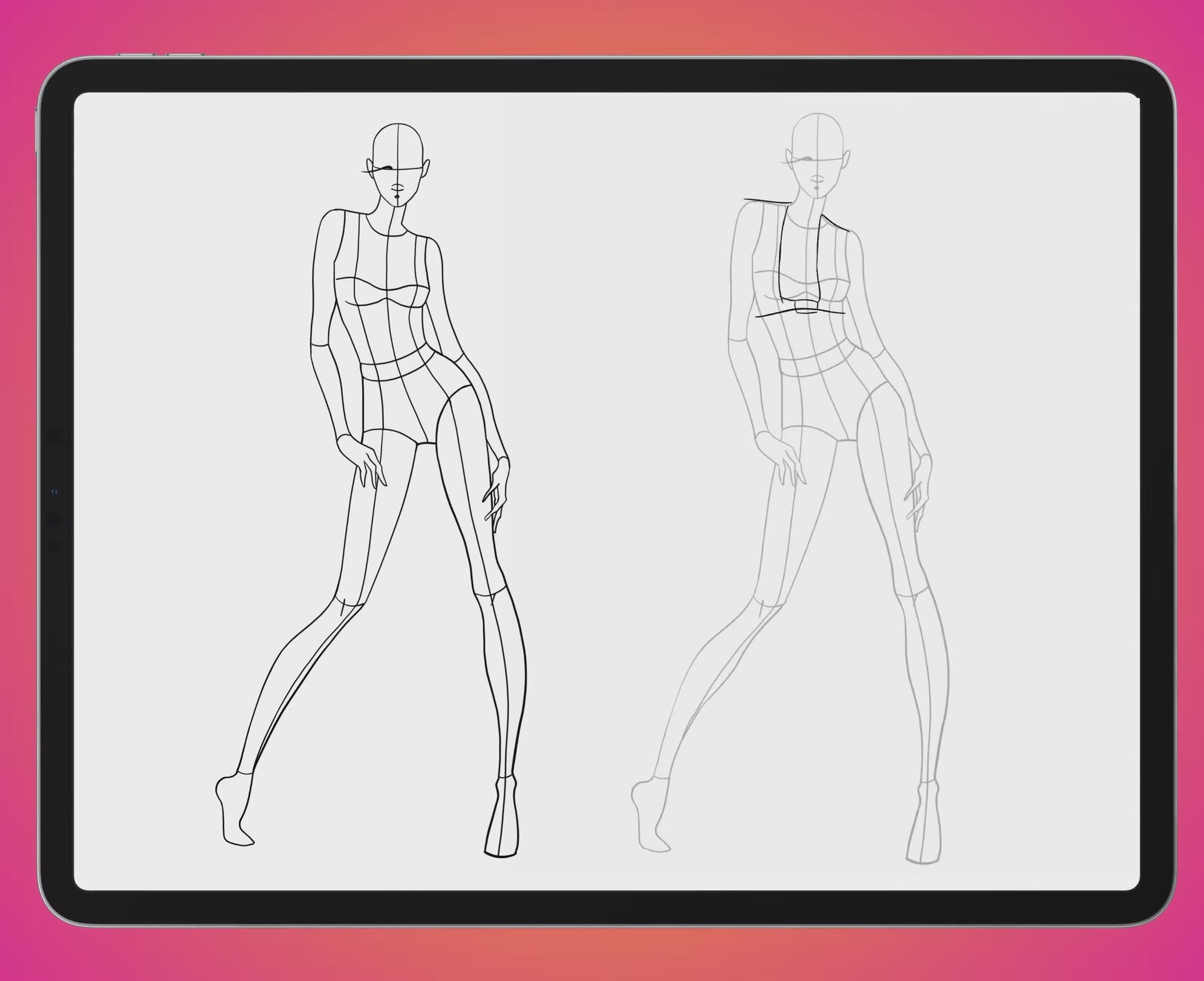 FUPstudio Female Poses Procreate Stamps – 150 hand-drawn figure templates in action for digital illustration and concept art.