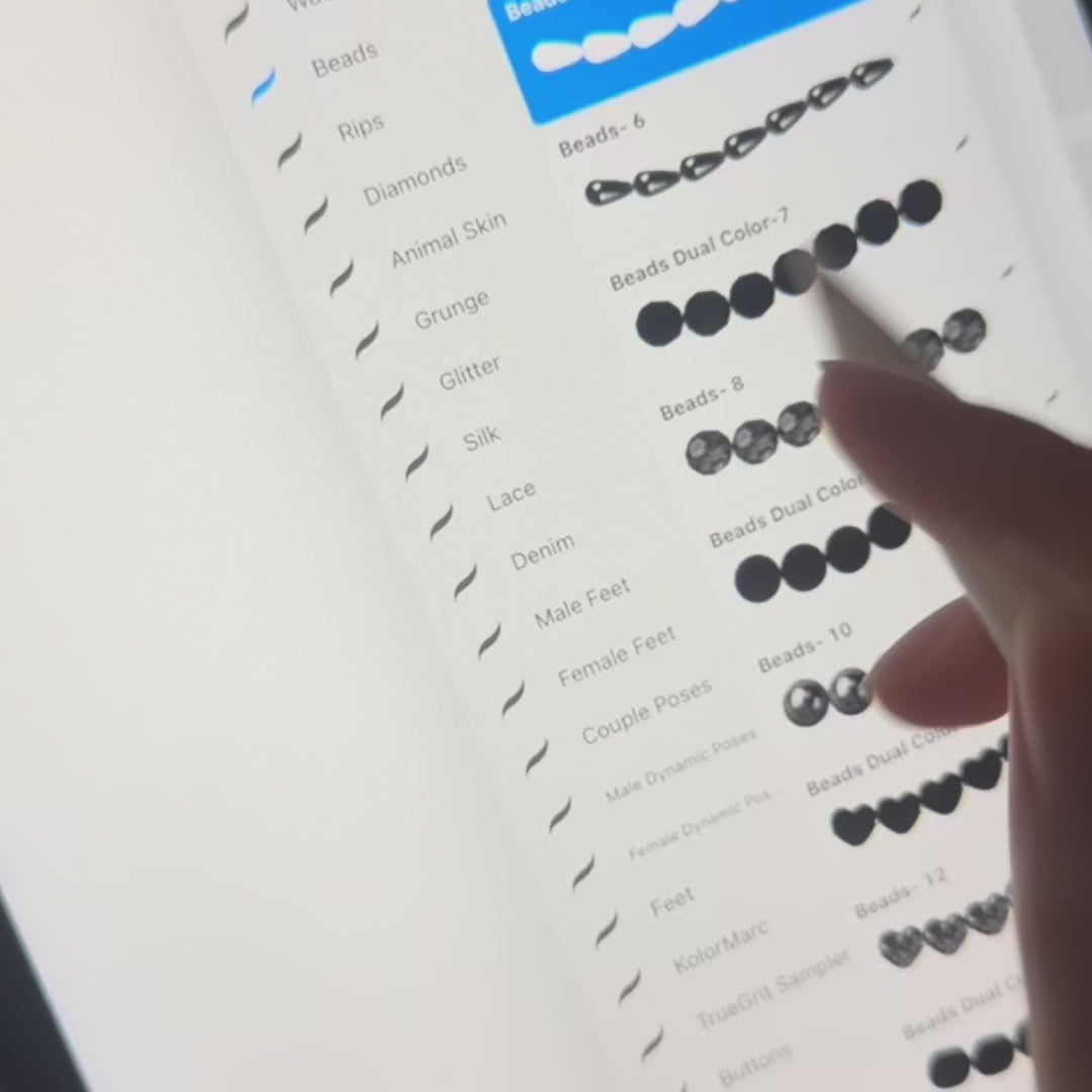 Video preview of FUPstudio Beads Brushes showing how to apply pearl and gem strokes in Procreate.