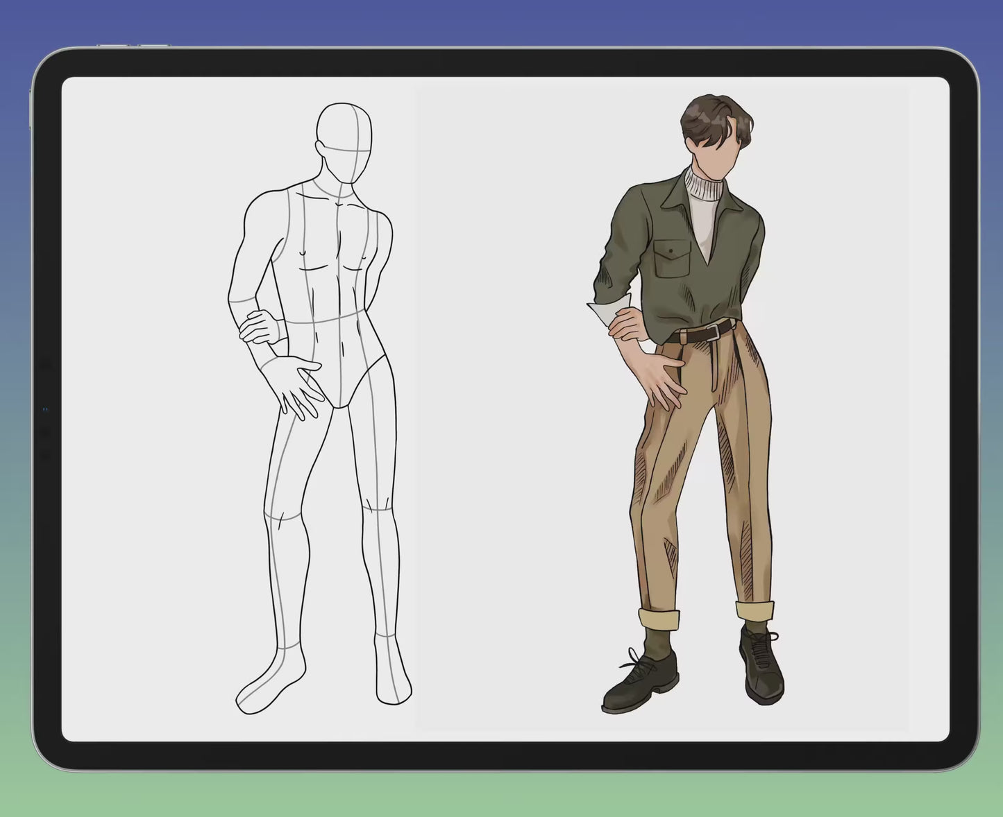 FUPstudio Male Poses Procreate Stamps – 150 hand-drawn figure templates in action, perfect for digital illustration and conce