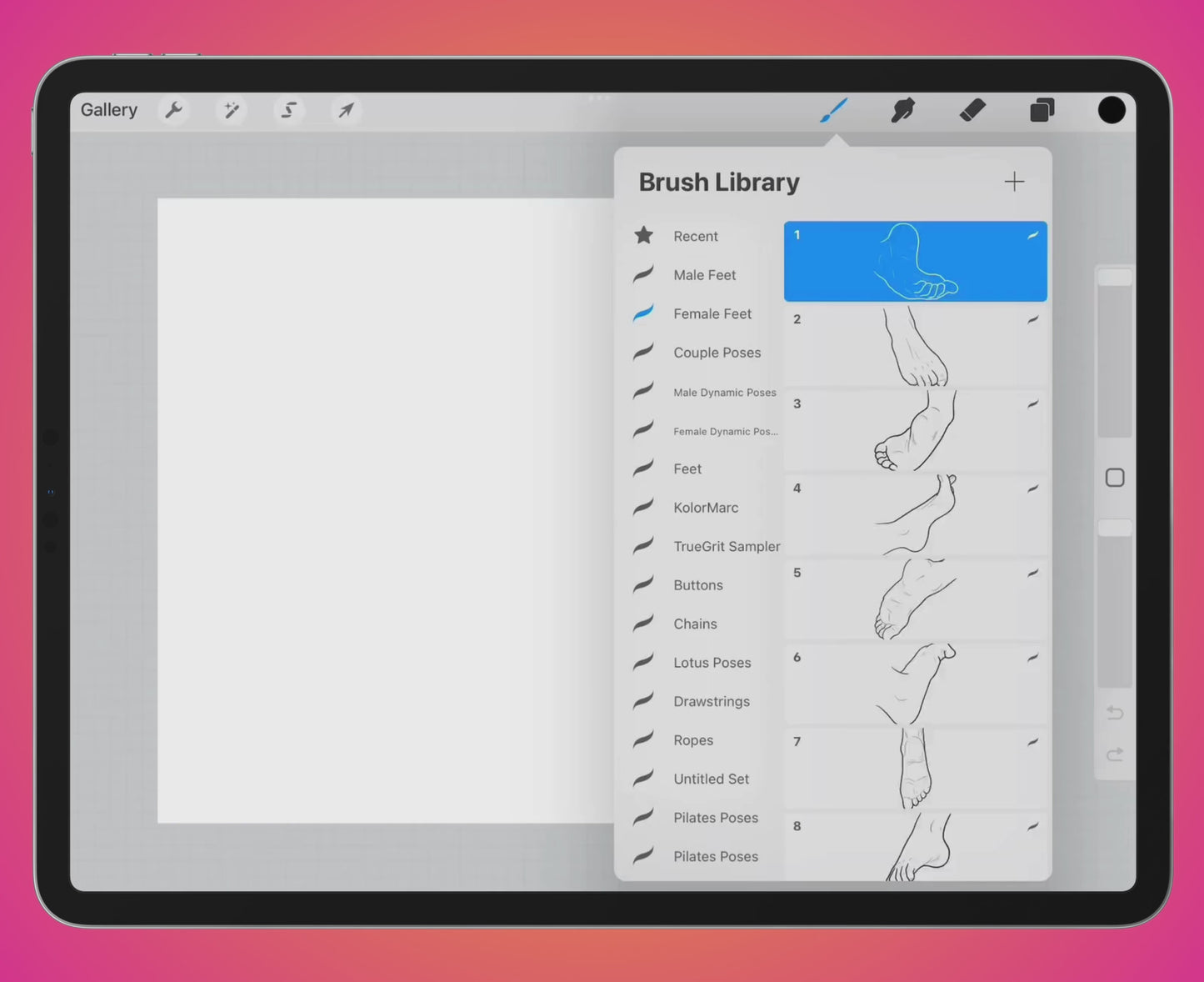 Video preview of 100 Female Feet Procreate Stamps in use by FUPstudio, ideal for artists and illustrators