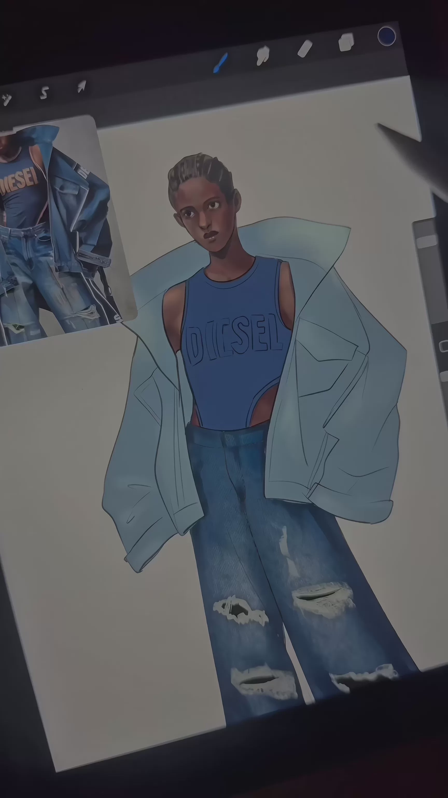 FUPstudio video showing fashion sketching and clothing mockups editing in Procreate, creating tech pack ready streetwear designs with Procreate brushes and clothing mockups.