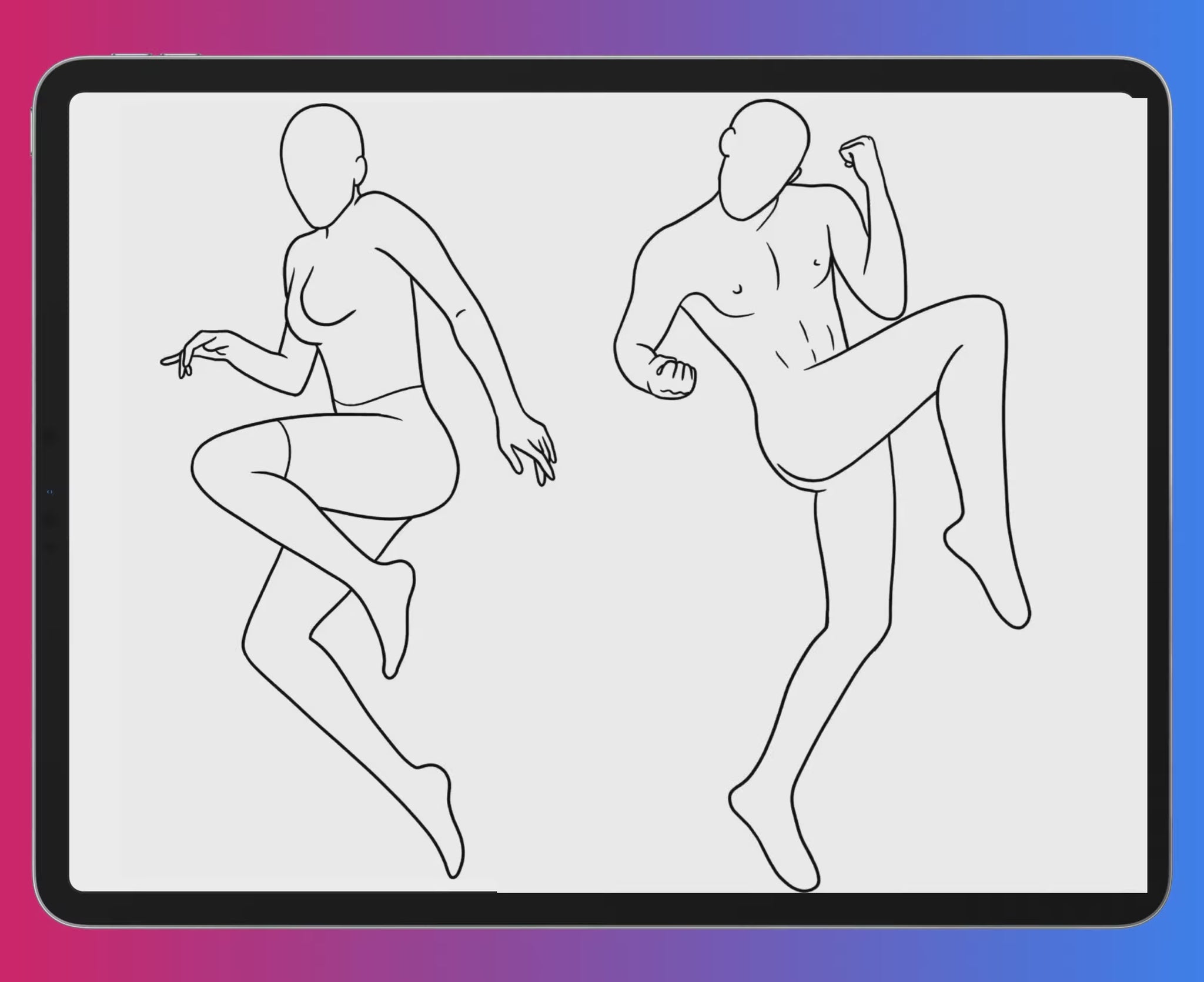 Dynamic Poses Procreate Stamps in action – FUPstudio brush set demo with male and female movement poses