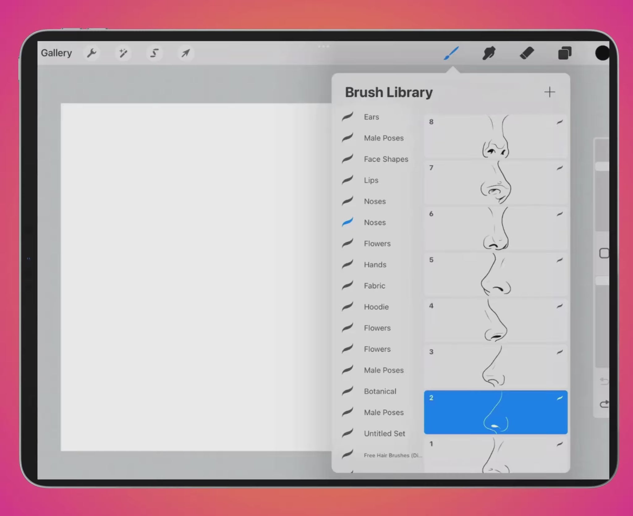 FUPstudio Female Nose Stamps – A video preview of 100 hand-drawn nose brushes for Procreate, perfect for digital art.